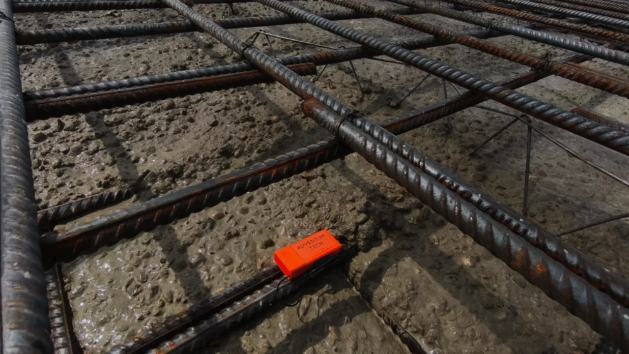Sensor installed onto the rebar.