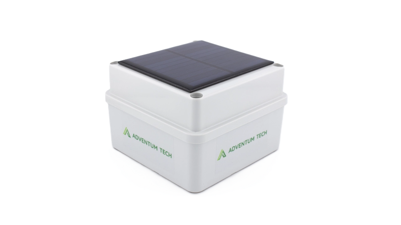 GroundControl Wireless Structural Inclination & Settlement Monitoring Sensor by Adventum Tech — side view Image of the GroundControl real‑time structural inclination and settlement monitoring sensor by Adventum Tech, sensor photographed from the side